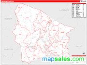Johnson County, KY <br /> Wall Map <br /> Zip Code <br /> Red Line Style 2025 Map