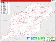 Letcher County, KY <br /> Wall Map <br /> Zip Code <br /> Red Line Style 2025 Map