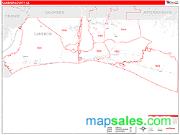 Cameron County, LA <br /> Wall Map <br /> Zip Code <br /> Red Line Style 2025 Map