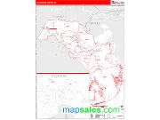 Lafourche County, LA <br /> Wall Map <br /> Zip Code <br /> Red Line Style 2025 Map