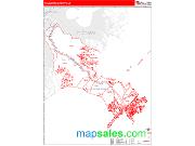 Plaquemines County, LA <br /> Wall Map <br /> Zip Code <br /> Red Line Style 2025 Map