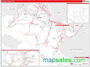 St. Mary County, LA <br /> Wall Map <br /> Zip Code <br /> Red Line Style 2025 Map