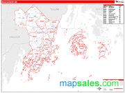 Knox County, ME <br /> Wall Map <br /> Zip Code <br /> Red Line Style 2025 Map