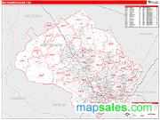 Montgomery County, MD <br /> Wall Map <br /> Zip Code <br /> Red Line Style 2025 Map