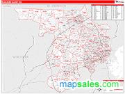 Middlesex County, MA <br /> Wall Map <br /> Zip Code <br /> Red Line Style 2025 Map
