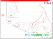 Nantucket County, MA <br /> Wall Map <br /> Zip Code <br /> Red Line Style 2025 Map