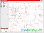Calhoun County, MI <br /> Wall Map <br /> Zip Code <br /> Red Line Style 2025 Map