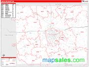 Jackson County, MI <br /> Wall Map <br /> Zip Code <br /> Red Line Style 2025 Map