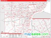 Wayne County, MI <br /> Wall Map <br /> Zip Code <br /> Red Line Style 2025 Map