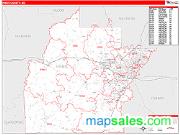 Hinds County, MS <br /> Wall Map <br /> Zip Code <br /> Red Line Style 2025 Map