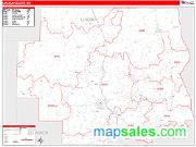 Lincoln County, MO <br /> Wall Map <br /> Zip Code <br /> Red Line Style 2025 Map