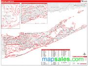 Suffolk County, NY <br /> Wall Map <br /> Zip Code <br /> Red Line Style 2025 Map