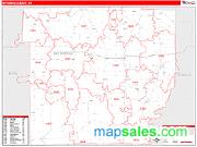 Wyoming County, NY <br /> Wall Map <br /> Zip Code <br /> Red Line Style 2025 Map