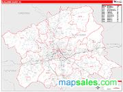 Buncombe County, NC <br /> Wall Map <br /> Zip Code <br /> Red Line Style 2025 Map