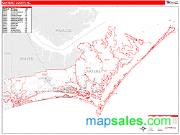 Carteret County, NC <br /> Wall Map <br /> Zip Code <br /> Red Line Style 2025 Map
