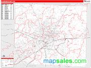 Guilford County, NC <br /> Wall Map <br /> Zip Code <br /> Red Line Style 2025 Map