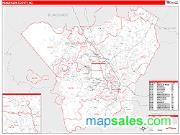 Henderson County, NC <br /> Wall Map <br /> Zip Code <br /> Red Line Style 2025 Map