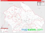 Watauga County, NC <br /> Wall Map <br /> Zip Code <br /> Red Line Style 2025 Map