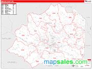 Wilkes County, NC <br /> Wall Map <br /> Zip Code <br /> Red Line Style 2025 Map