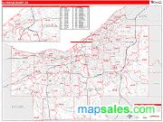Cuyahoga County, OH <br /> Wall Map <br /> Zip Code <br /> Red Line Style 2025 Map