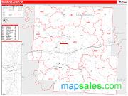 Muskingum County, OH <br /> Wall Map <br /> Zip Code <br /> Red Line Style 2025 Map