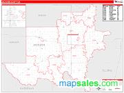 Jackson County, OK <br /> Wall Map <br /> Zip Code <br /> Red Line Style 2025 Map