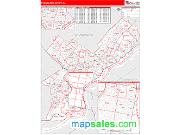 Philadelphia County, PA <br /> Wall Map <br /> Zip Code <br /> Red Line Style 2025 Map