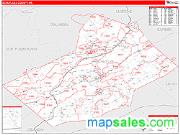 Schuylkill County, PA <br /> Wall Map <br /> Zip Code <br /> Red Line Style 2025 Map