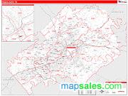 Knox County, TN <br /> Wall Map <br /> Zip Code <br /> Red Line Style 2025 Map