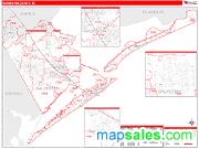 Galveston County, TX <br /> Wall Map <br /> Zip Code <br /> Red Line Style 2025 Map