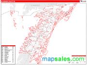 Accomack County, VA <br /> Wall Map <br /> Zip Code <br /> Red Line Style 2025 Map
