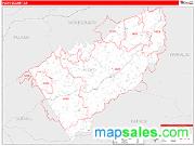 Floyd County, VA <br /> Wall Map <br /> Zip Code <br /> Red Line Style 2025 Map