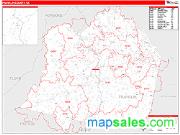 Franklin County, VA <br /> Wall Map <br /> Zip Code <br /> Red Line Style 2025 Map