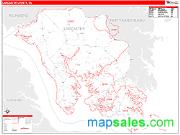 Lancaster County, VA <br /> Wall Map <br /> Zip Code <br /> Red Line Style 2025 Map