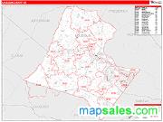 Loudoun County, VA <br /> Wall Map <br /> Zip Code <br /> Red Line Style 2025 Map