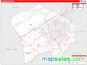Roanoke County, VA <br /> Wall Map <br /> Zip Code <br /> Red Line Style 2025 Map