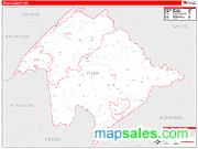 Tyler County, WV <br /> Wall Map <br /> Zip Code <br /> Red Line Style 2025 Map