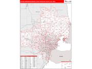 Detroit-Warren-Dearborn <br /> Wall Map <br /> Red Line Style 2025 Map