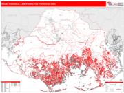 Houma-Thibodaux <br /> Wall Map <br /> Red Line Style 2025 Map