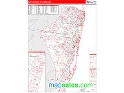 Monmouth-Ocean <br /> Wall Map <br /> Red Line Style 2025 Map