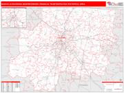 Nashville-Davidson-Murfreesboro-Franklin <br /> Wall Map <br /> Red Line Style 2025 Map