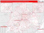 Philadelphia-Camden-Wilmington <br /> Wall Map <br /> Red Line Style 2025 Map