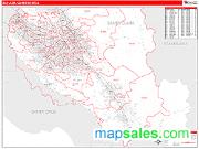 San Jose-Sunnyvale-Santa Clara <br /> Wall Map <br /> Red Line Style 2025 Map
