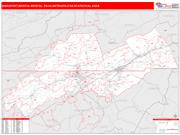 Kingsport-Bristol-Bristol <br /> Wall Map <br /> Red Line Style 2025 Map
