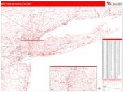 New York Metropolitan Area <br /> Wall Map <br /> Red Line Style 2025 Map