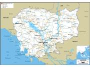 Cambodia Road <br /> Wall Map Map
