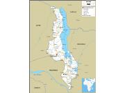 Malawi Road <br /> Wall Map Map