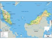 Malaysia <br /> Physical <br /> Wall Map Map