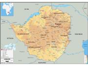 Zimbabwe <br /> Physical <br /> Wall Map Map