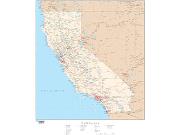 California  <br />with Roads <br /> Wall Map Map